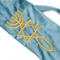 Velvet shofar protection Pouch bags embroidered with Menorah, Star of David and fish