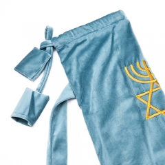 Velvet shofar protection Pouch bags embroidered with Menorah, Star of David and fish