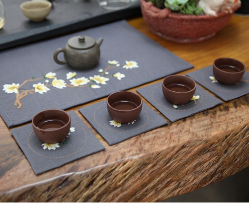 Chinese Fabric Embroidered Coasters and Handmade Tea Mat