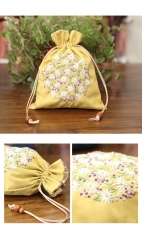 Original Handcrafted Art Handmade Embroidery Pouch Bag with Drawstring