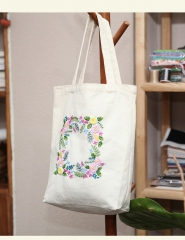 Hand Embroidered Canvas Tote Bag with Arts and Crafts Embroidery Kit
