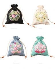 Original Handcrafted Art Handmade Embroidery Pouch Bag with Drawstring
