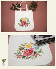 Hand Embroidered Canvas Tote Bag with Arts and Crafts Embroidery Kit