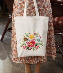 Hand Embroidered Canvas Tote Bag with Arts and Crafts Embroidery Kit