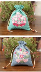 Original Handcrafted Art Handmade Embroidery Pouch Bag with Drawstring