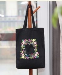 Hand Embroidered Canvas Tote Bag with Arts and Crafts Embroidery Kit