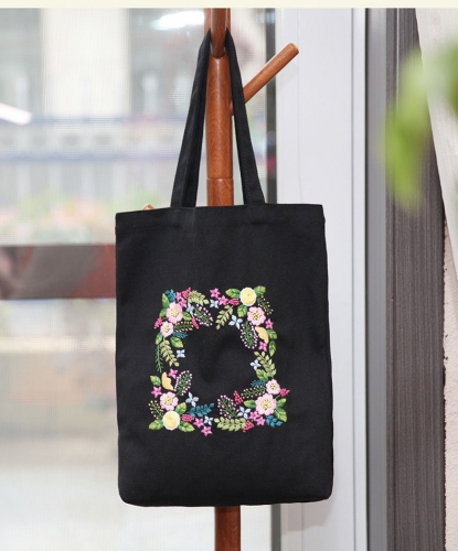 Hand Embroidered Canvas Tote Bag with Arts and Crafts Embroidery Kit