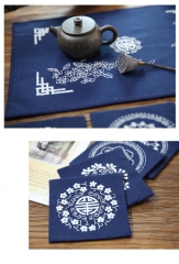 Chinese Fabric Embroidered Coasters and Handmade Tea Mat