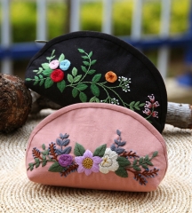 Hand Embroidered Linen Bag with Multi-Colored Embroidery