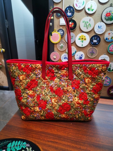 Handcrafted Rose Designs Tote Embroidered DIY Patchwork Bag
