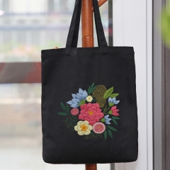 Hand Embroidered Canvas Tote Bag With flower