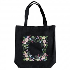 Hand Embroidered Canvas Tote Bag With flower