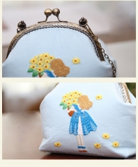 Embroided Handheld Bouquet Girl Handbag 3D European-style Printed Purse Kisslock Bag Set