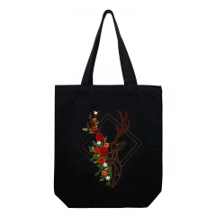 Hand Embroidered Canvas Tote Bag With flower