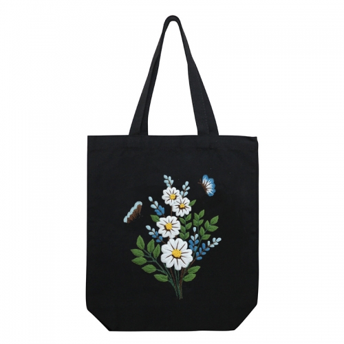 Hand Embroidered Canvas Tote Bag With flower