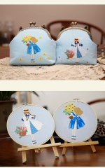 Embroided Handheld Bouquet Girl Handbag 3D European-style Printed Purse Kisslock Bag Set
