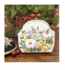 Small Coin Purse with Clasp, Metal Shoulder Strap, and Ribbon Embroidery