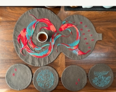 Chinese Fabric Embroidered Coasters and Handmade Tea Mat and DIY Hand Embroidery Material Kit