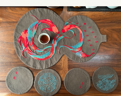 Chinese Fabric Embroidered Coasters and Handmade Tea Mat and DIY Hand Embroidery Material Kit