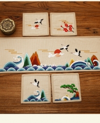 Chinese Fabric Embroidered Coasters and Handmade Tea Mat and DIY Hand Embroidery Material Kit