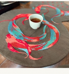 Chinese Fabric Embroidered Coasters and Handmade Tea Mat and DIY Hand Embroidery Material Kit