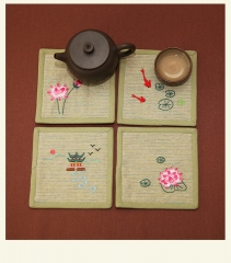 Chinese Fabric Embroidered Coasters and Handmade Tea Mat and DIY Hand Embroidery Material Kit