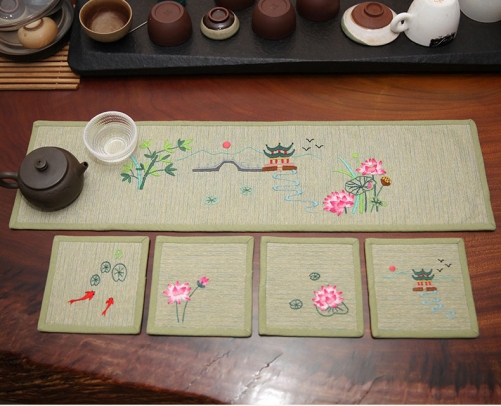 Chinese Fabric Embroidered Coasters and Handmade Tea Mat and DIY Hand Embroidery Material Kit
