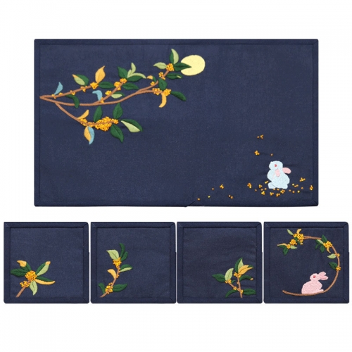 Chinese Fabric Embroidered Coasters and Handmade Tea Mat and DIY Hand Embroidery Material Kit