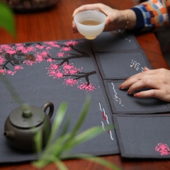 Chinese Fabric Embroidered Coasters and Handmade Tea Mat and DIY Hand Embroidery Material Kit