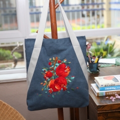 Handmade embroidery handbag three-dimensional embroidered floral canvas women's large bag handmade DIY