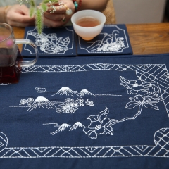 Chinese Fabric Embroidered Coasters and Handmade Tea Mat and DIY Hand Embroidery Material Kit