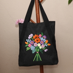 Handmade embroidery handbag three-dimensional embroidered floral canvas women's large bag handmade DIY