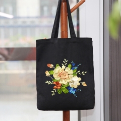 Handmade ribbon embroidery handbag three-dimensional embroidered floral canvas women's large bag handmade DIY