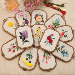 Exquisite Embroidery DIY Kit Octagonal Hanging Art with Lu, Su and European Flower Designs