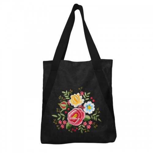 Handmade embroidery handbag three-dimensional embroidered floral canvas women's large bag handmade DIY
