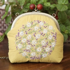 Small Coin Purse with Clasp, Metal Shoulder Strap, and handmade Embroidery