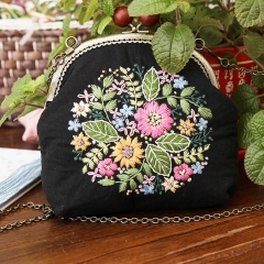 Small Coin Purse with Clasp, Metal Shoulder Strap, and handmade Embroidery