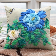 Cross-stitch pillow canvas cotton linen ribbon embroidery car cushion with DIY hand embroidery material package