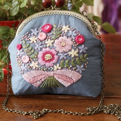 Small Coin Purse with Clasp, Metal Shoulder Strap, and handmade Embroidery
