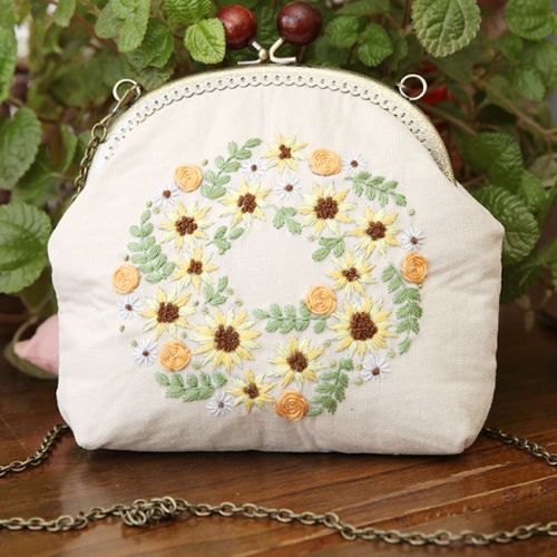 Small Coin Purse with Clasp, Metal Shoulder Strap, and handmade Embroidery