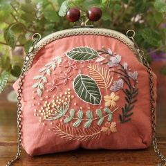 Small Coin Purse with Clasp, Metal Shoulder Strap, and handmade Embroidery