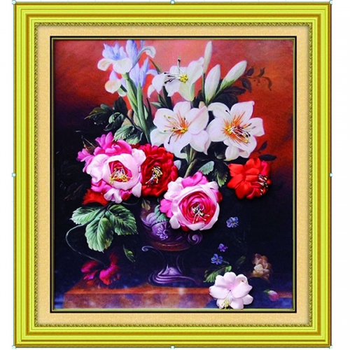 3D Handmade Ribbon Embroidery Hanging Painting Living Room Bedroom DIY Material Kit Package