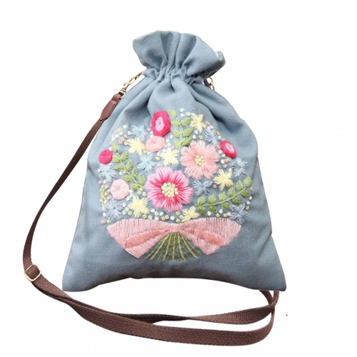 Original Handcrafted Art Handmade Embroidery Pouch Bag with Drawstring