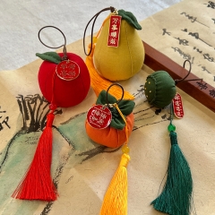 Patchwork apple, embroidered handmade large persimmon, lotus pod pendant, car decoration