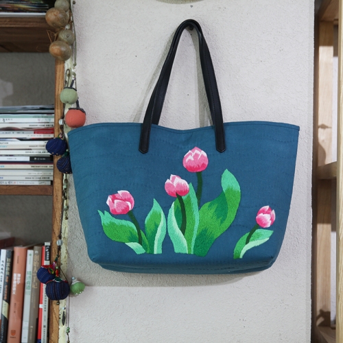 Handcrafted Floral Designs Tote Embroidered DIY Patchwork Bag