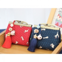 Fabric clasp purse, handmade fabric women's coin purse, vintage coin pouch