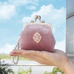 Vintage velvet clasp coin purse Wristlet bag handbag with pearl decoration or metal back strap