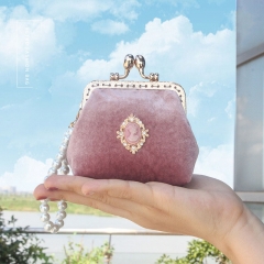 Vintage velvet clasp coin purse Wristlet bag handbag with pearl decoration or metal back strap