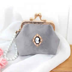 Vintage velvet clasp coin purse Wristlet bag handbag with pearl decoration or metal back strap