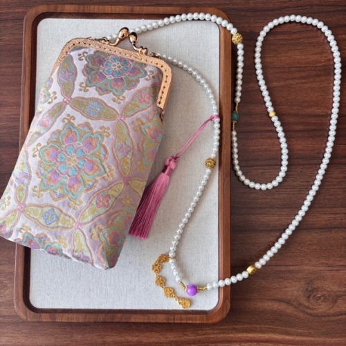 Handcrafted Women Crossbody phone bag with stone beaded chain